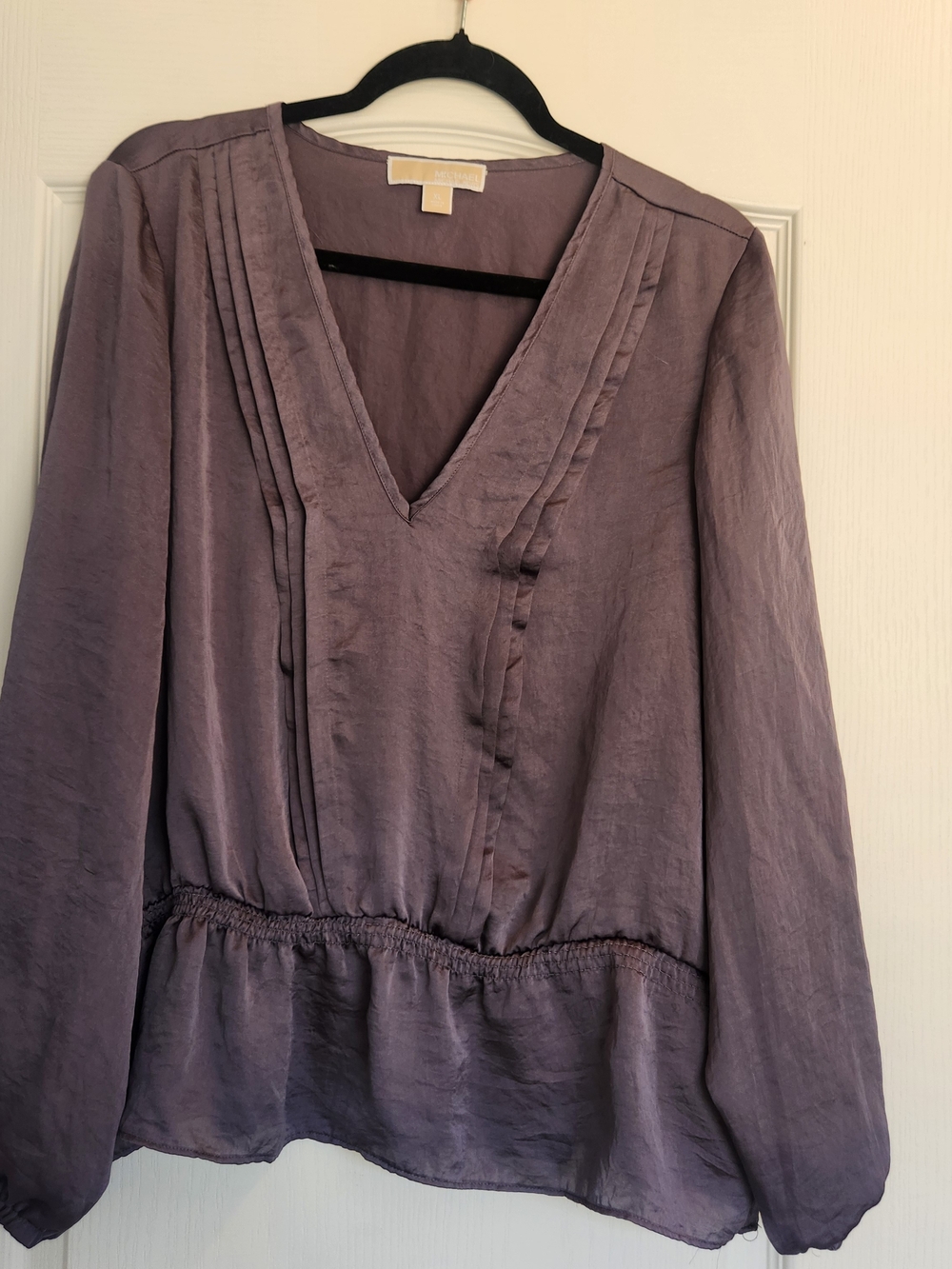 Michael Kors Black V-Neck Long Sleeve Peplum Blouse XL Euc
